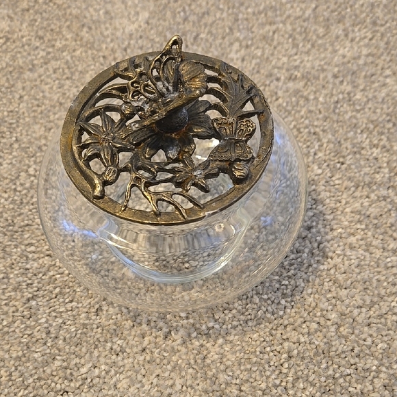Other - Vintage Glass Dish with Decorative Pewter Butterfly  Lid